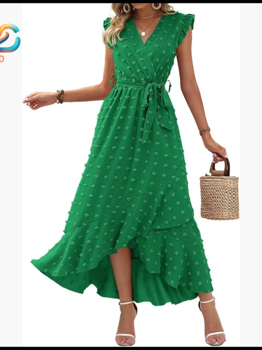 Swiss Dot Maxi Dress With Ruffle Sleeves And Tie Waist For Summer